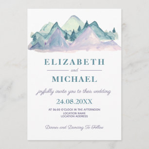 Convite País Aquarela Azul Montanha Foto Casamento