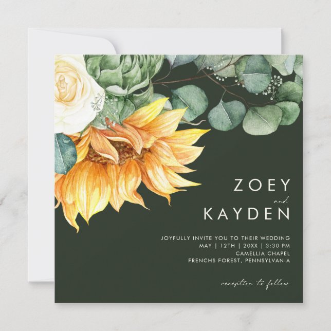Convite País buquê de girassol | Casamento na Praça Verde (Frente)