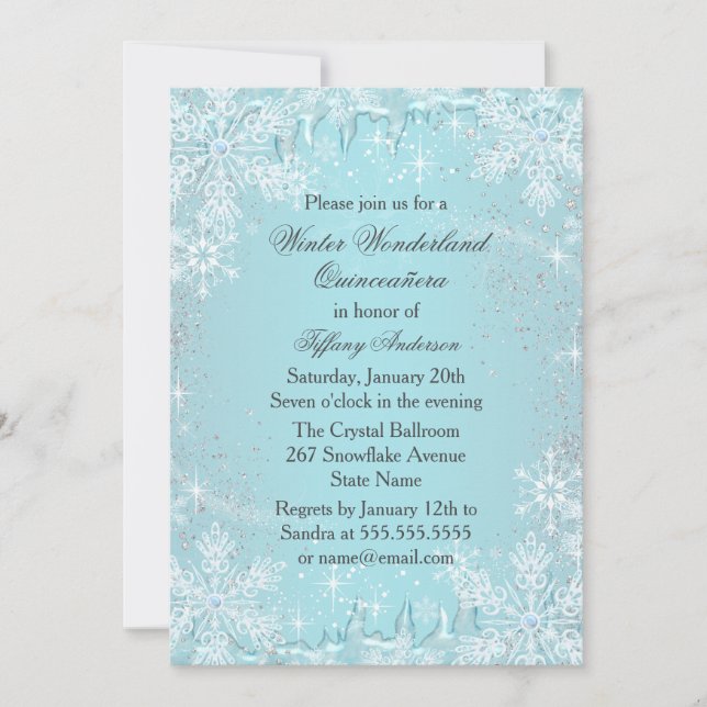 Convite País das maravilhas azul Quinceanera do inverno do (Frente)