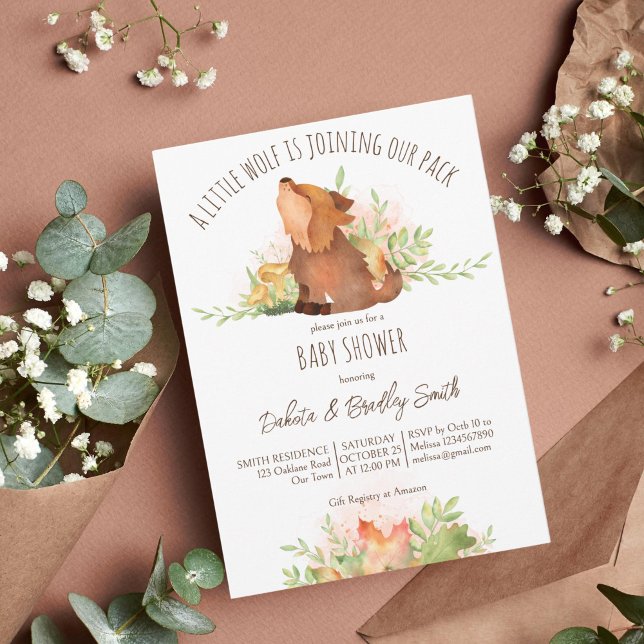 Convite Pais de lobo caem modelo chá de fraldas (Wolf baby shower template invitation cute wolf pup fall foliage baby shower invite instant download)