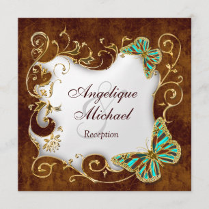 Convite País de ouro Brown aqua - Casamento de recepção