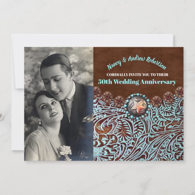 Convite país do cowboy western 50º aniversário de casament (Frente)
