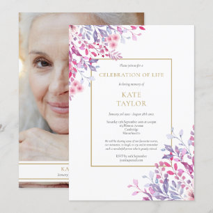 Convite País Floral Foto Funeral Celebração da Vida