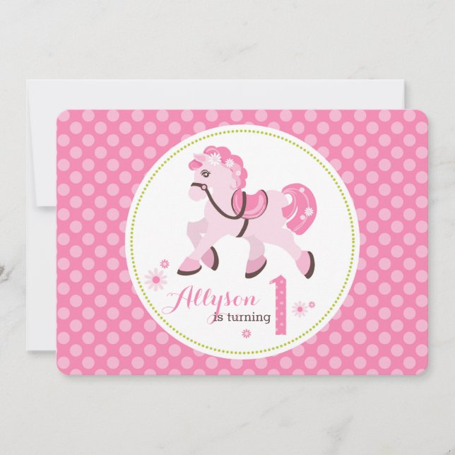 Convite País Ocidental Bolinhas Aniversário de Pônei (Frente)