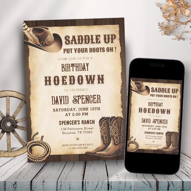 Convite País Ocidental | Rustic Cowboy Birthday (Criador carregado)