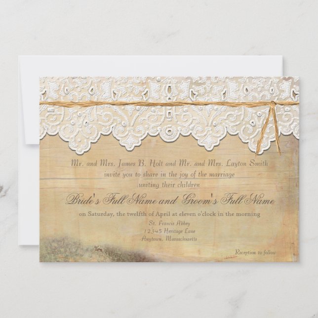 Convite País Russo Elegante Lace in Wood (Frente)