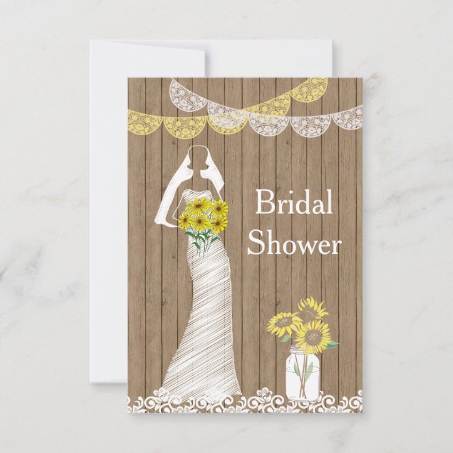 Convite País Russo Mason Jar Sunflower Bride Bridal Sh (Frente)