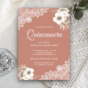 Convite País Russo Pessegueiro Lace Floral Quinceanera