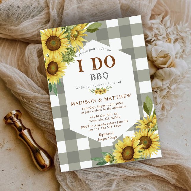 Convite País Rústico Eu Faço Churrasco Girassol Casamento  (Country Rustic I Do BBQ Sunflower Wedding Shower Invitation)