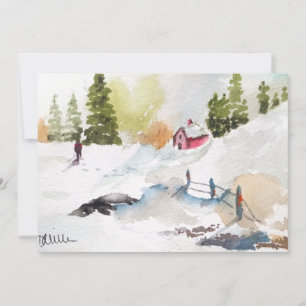 Convite Paisagem campestre de Natal em aquarela