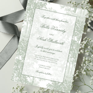 Convite Paisagem Clássica de Toile Verde Sálvia Casamento