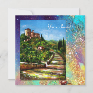 Convite PAISAGEM DA TOSCANA, brilho azul verde dourado