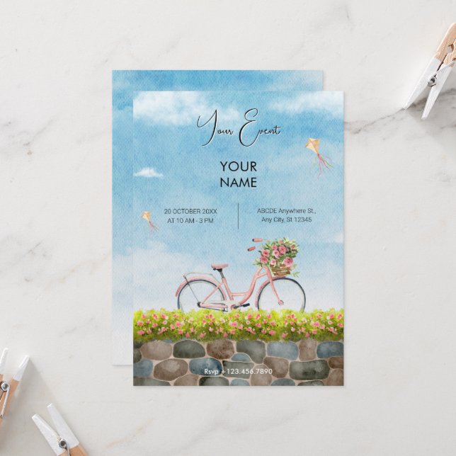 Convite Paisagem de bicicleta Blue Sky (Frente/Verso In Situ)
