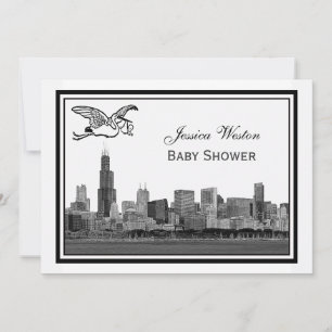 Convite Paisagem de Chicago Gravada Moldura #2H Chá de Beb