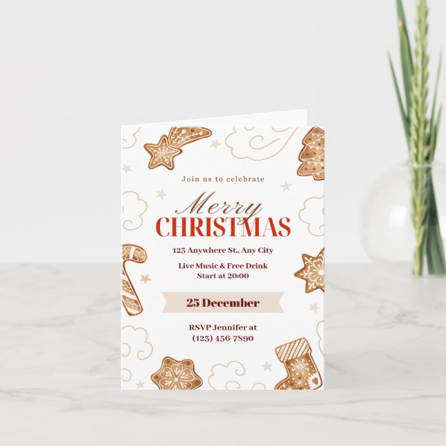 Convite Paisagem de Contos de Natal em Aquarela Bege Verme (Frente)