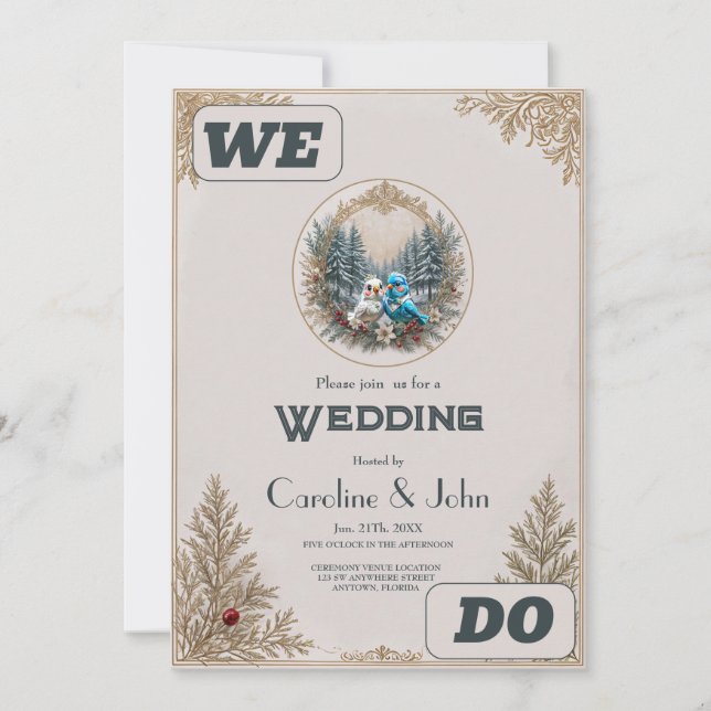 Convite Paisagem de inverno com casal de casamento de páss (Frente)