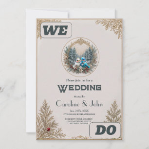 Convite Paisagem de inverno com casal de casamento de páss