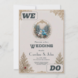 Convite Paisagem de inverno com casal de casamento de páss