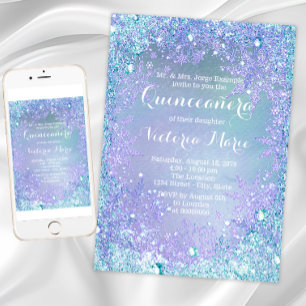 Convite Paisagem de Inverno Congelado Roxo Teal Quinceaner