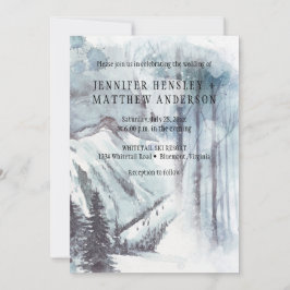 Convite Paisagem de Neve Montanhas de Pinheiros Casamento