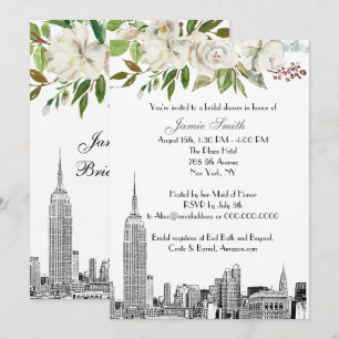Convite Paisagem de NYC Casamento Floral Branco Etch Chá d