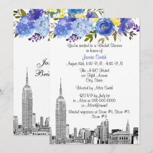 Convite Paisagem de NYC ESB Etch Azul Amarelo Floral Chá d