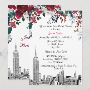 Convite Paisagem de NYC ESB Etch Burg Floral Chá de Noiva