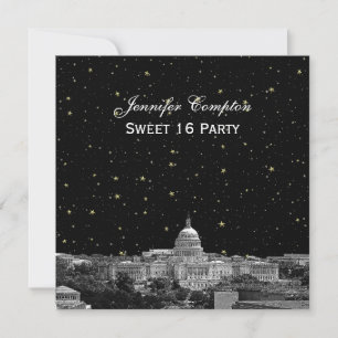 Convite Paisagem de Washington DC Estrela DIY SQ Doce 16