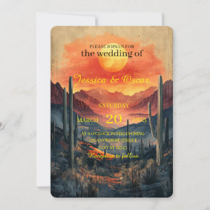 Convite Paisagem do Deserto do ouro com Cactos Silhuetados