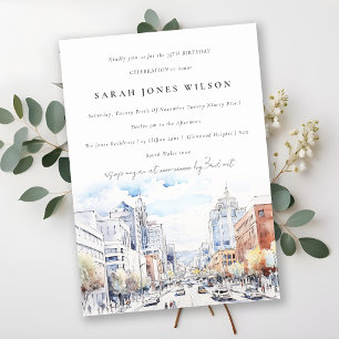 Convite Paisagem em Aquarela de Omaha Nebraska para Aniver