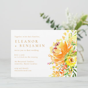 Convite Paisagem Floral Casamento Aquarela Laranja Amarelo