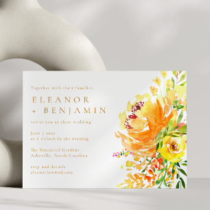 Convite Paisagem Floral Casamento Aquarela Laranja Amarelo