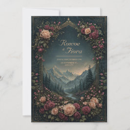 Convite Paisagem Montanhosa e Arco Floral de Casamento