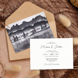 Convite Paisagem Montanhosa Rústica Florestal de Casamento