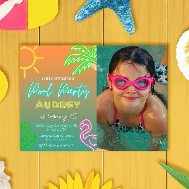 Convite Paisagem Neon do Partido piscina (Criador carregado)