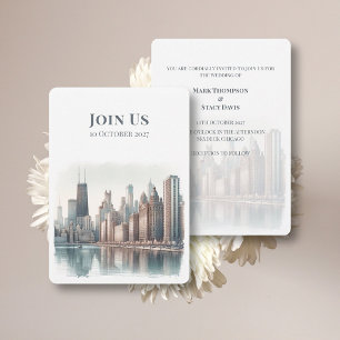 Convite Paisagem Urbana à Beira-Mar Casamento em Chicago