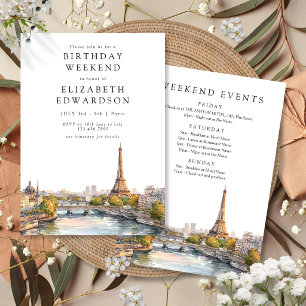 Convite Paisagem Urbana de Paris Aquarela Aniversário Fim