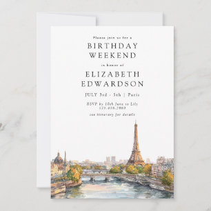 Convite Paisagem Urbana de Paris Aquarela Aniversário Fim 