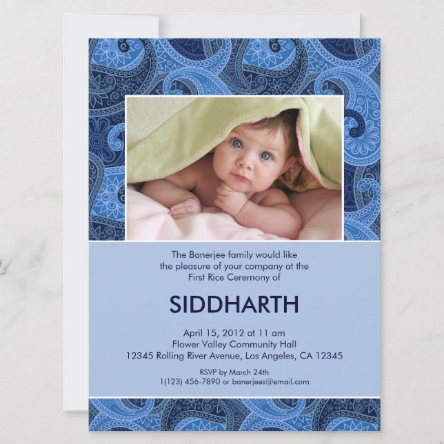 Convite Paisley Annaprashan (Primeiro Arroz) (Frente)