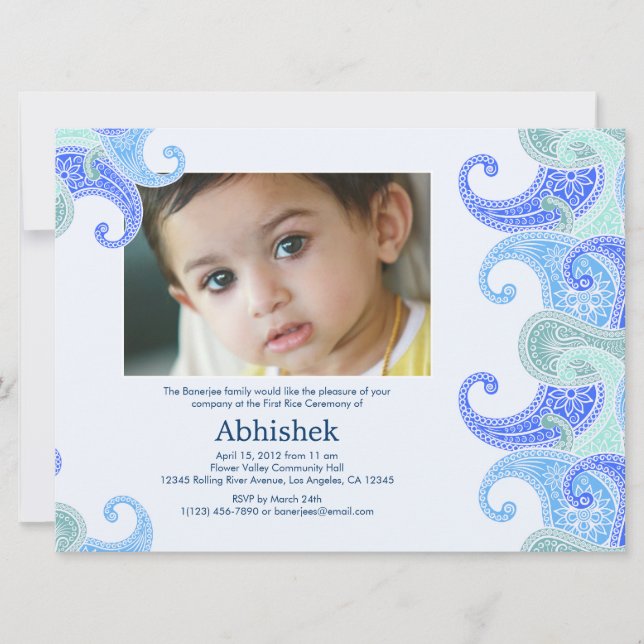 Convite Paisley Annaprashan (Primeiro Arroz) (Frente)