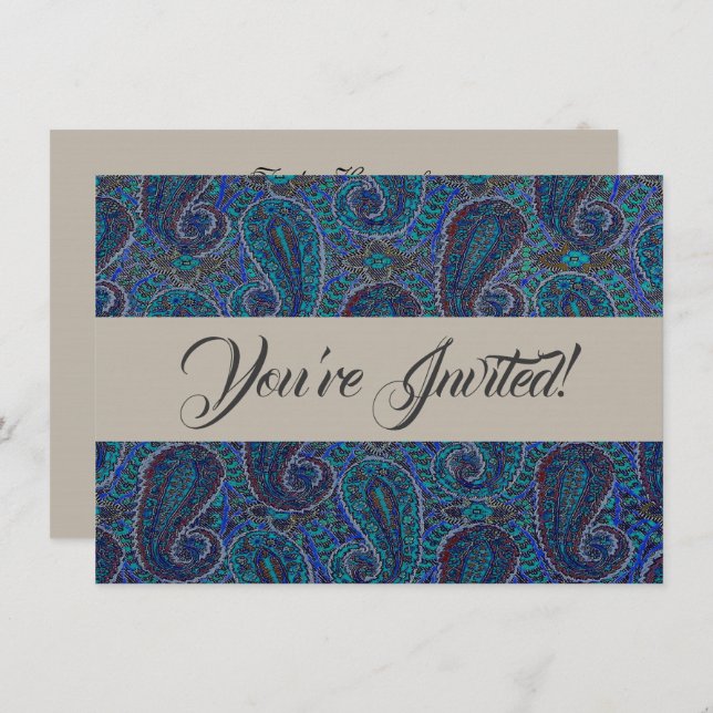 Convite Paisley Blue Indian Boho Art Pattern (Frente/Verso)