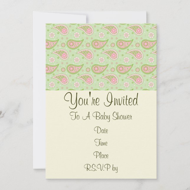 Convite Paisley Rosa e Verde (Frente)