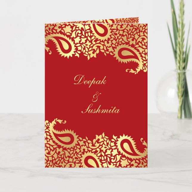 Convite Paisleys Elegant Indian Wedding Invitation (Frente)