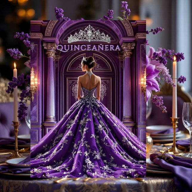 Convite Palácio de Aniversário de Quinceanera Roxo, Tiara (Criador carregado)