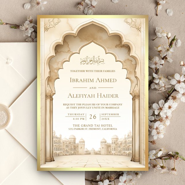 Convite Palácio Islâmico Rústico Marfim Dourado Casamento  (Criador carregado)
