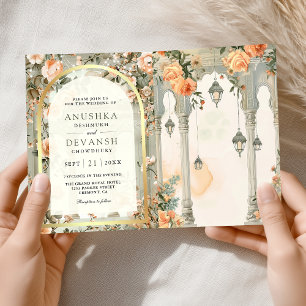 Convite Palácio Mughal Sonhador Código QR Casamento Indian