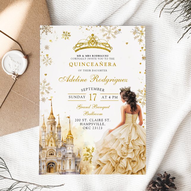 Convite Palácio Real Dourado Champagne Quinceanera Anivers (Criador carregado)