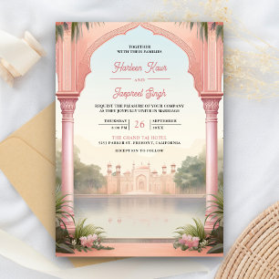 Convite Palácio Real Indiano Floral Rosa Tudo em Um Casame