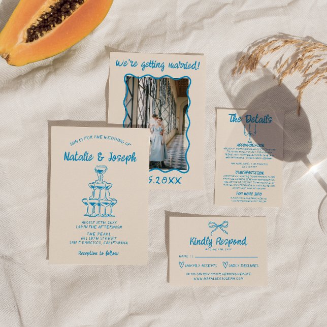 Convite Palavra Azul De Champanhe De Pé Azul Em Casamento (Criador carregado)