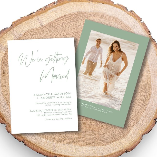 Convite Palavra Elegante de Sage Green Casamento (Personalized Elegant Hand Lettering Sage Green Wedding Invitation)